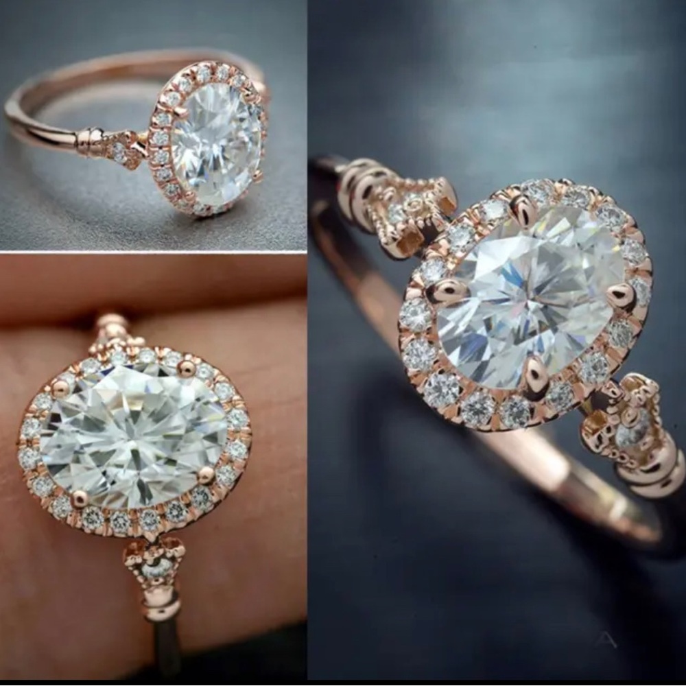 Women Ring Rose Gold Filled Jewelry Oval Cut Cubic Zircon Ring Sz 8